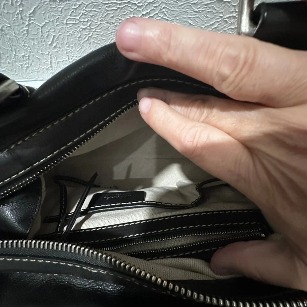 Michael Michael‎ Kors Black Leather Satchel Bag Contrast Stitch Buckle Detail